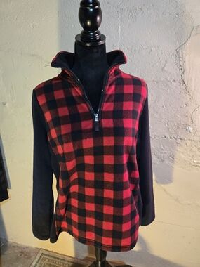 Chaps Womens L Plaid Flannel Top 1/4 Zip Front